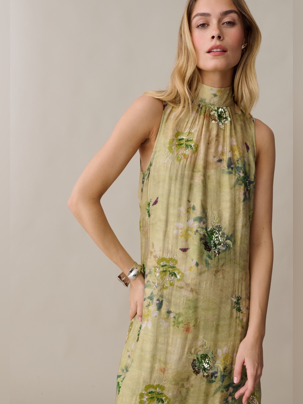 NWT Few Moda o.p.t Naia Dress size Medium M Maxi Green Sequin - Picture 5 of 6